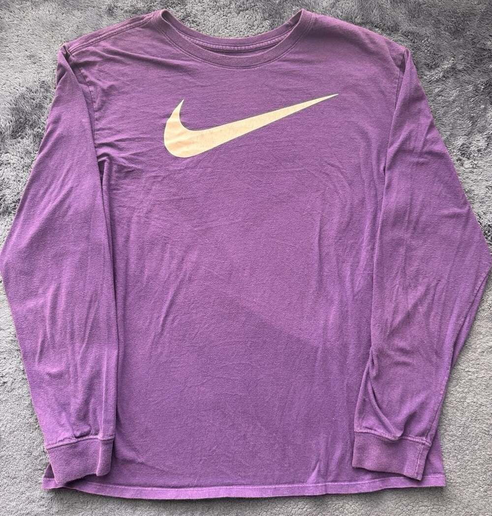 Nike The Nike Tee Long Sleeve Minimalist Shirt Size XL Purple White Swoosh